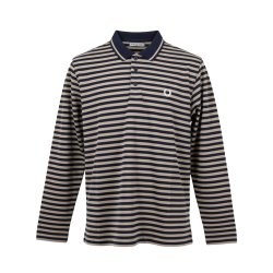Beige & Navy Full-Sleeve Cotton Striped Polo Shirt Beige & Navy Full-Sleeve Cotton Striped Polo Shirt