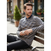 Beige & Navy Full-Sleeve Cotton Striped Polo Shirt